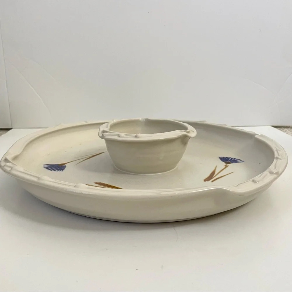 Floral Ceramic Chip and Dip Platter Vegetable Tray Handmade - Picture 11 of 11